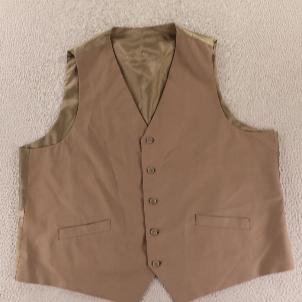 Mens Vest 2XL 52R Tan Beige‎ Twill Dress Waistcoat Hand Tailored Polyester